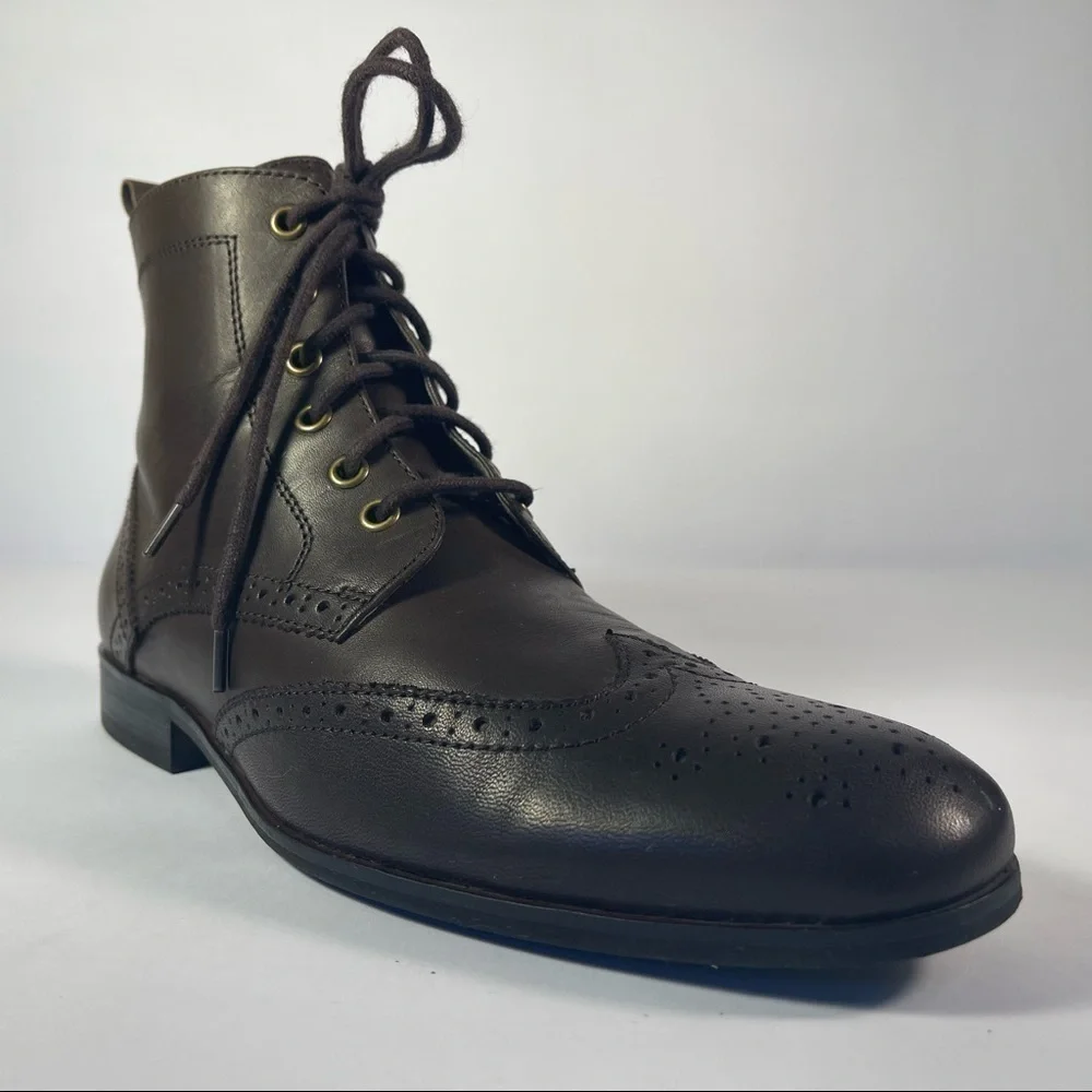 Banana Republic Brown Leather Oxford Lace-Up Ankle Boots Block Heel Women's